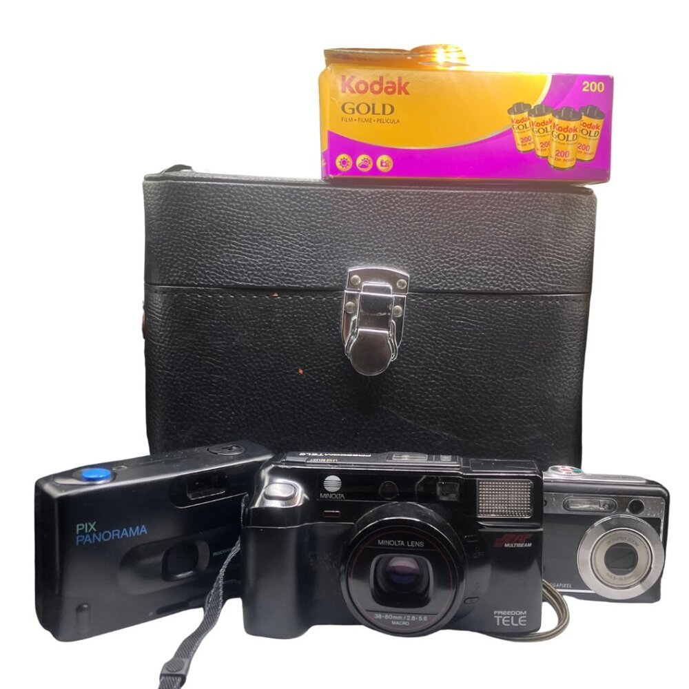 VTG Photography Bundle - Vernon Case, Sanyo Ansco Minolta Cameras Kodak 200 Film